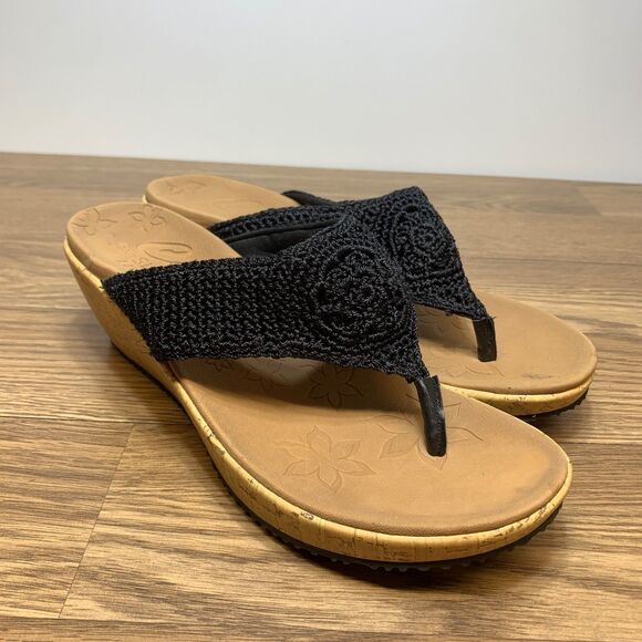 Skechers Luxe Foam Women's Size 11 Black Crochet Slip On Slide Wedge Sandals - Picture 1 of 9